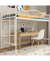 gaomon Metal Loft Bed with Ladder Guardrail Heavy Duty 400 Lbs No Box Spring Easy Assembly
