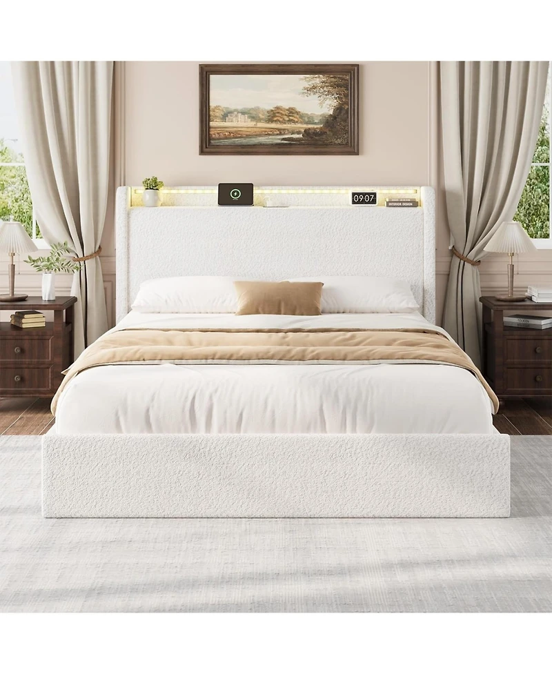 gaomon Platform Bed Lighted Upholstered 4 Storage Drawers Headboard Wooden Slats Noise-Free Easy Assembly No Box Spring