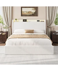 gaomon Platform Bed Lighted Upholstered 4 Storage Drawers Headboard Wooden Slats Noise-Free Easy Assembly No Box Spring