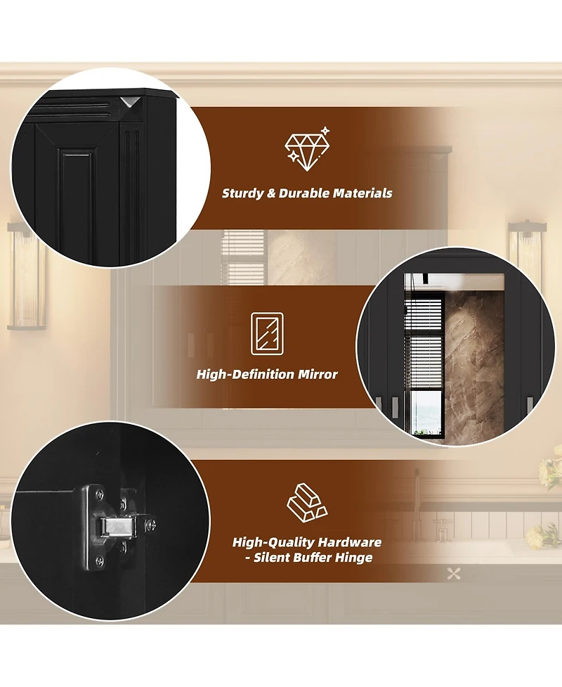 Busdays Bathroom Wall Cabinet with Mirror, Wall Mounted Medicine Cabinet with 4 Shelves, Mirrored Door Over Toilet Storage Cabinet