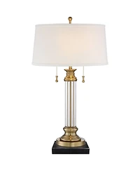 Vienna Full Spectrum Rolland Traditional Table Lamp with Square Marble Riser 30" Tall Antique Brass Crystal Shade for Living Room Home