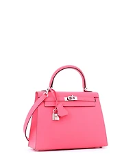Pre-Owned HERMES Kelly 25 Handbag Pink Chevre Mysore with Palladium Hardware