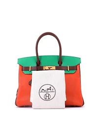 Pre-Owned HERMES Birkin 30 Handbag Tricolor Chevre Mysore with Gold Hardware