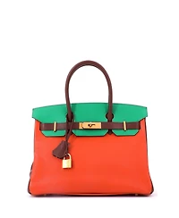 Pre-Owned HERMES Birkin 30 Handbag Tricolor Chevre Mysore with Gold Hardware