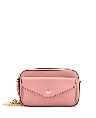 Pre-Owned Gucci Super Mini Front Pocket Chain Shoulder Bag Jumbo Gg Embossed Leather