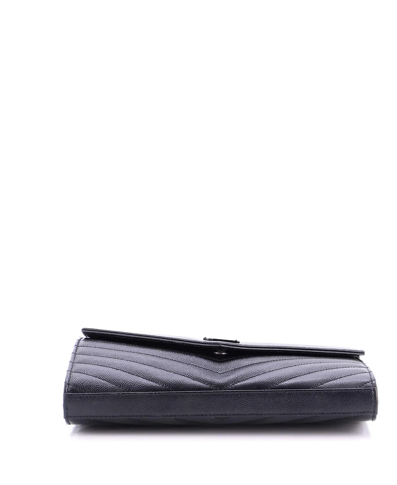 Pre-Owned Saint Laurent Medium Classic Monogram Wallet on Chain Matelasse Chevron Leather