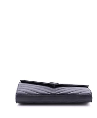 Pre-Owned Saint Laurent Medium Classic Monogram Wallet on Chain Matelasse Chevron Leather