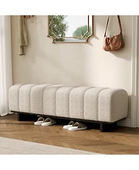 Maison Boucle 63.62" Sherpa Boucle Upholstered Bench, Rubberwood Legs