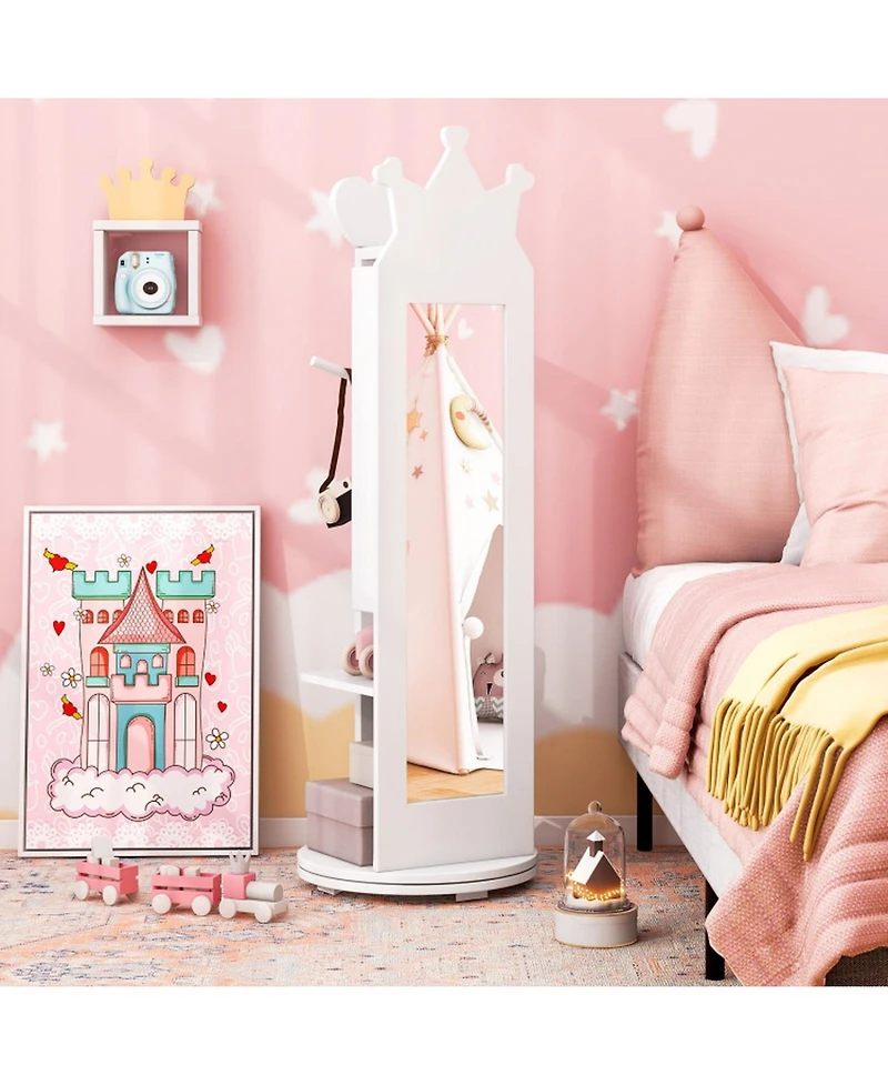 Gouun Princess Vanity Table and Stool Set with Jewelry Cabinet and Full-Length Mirror