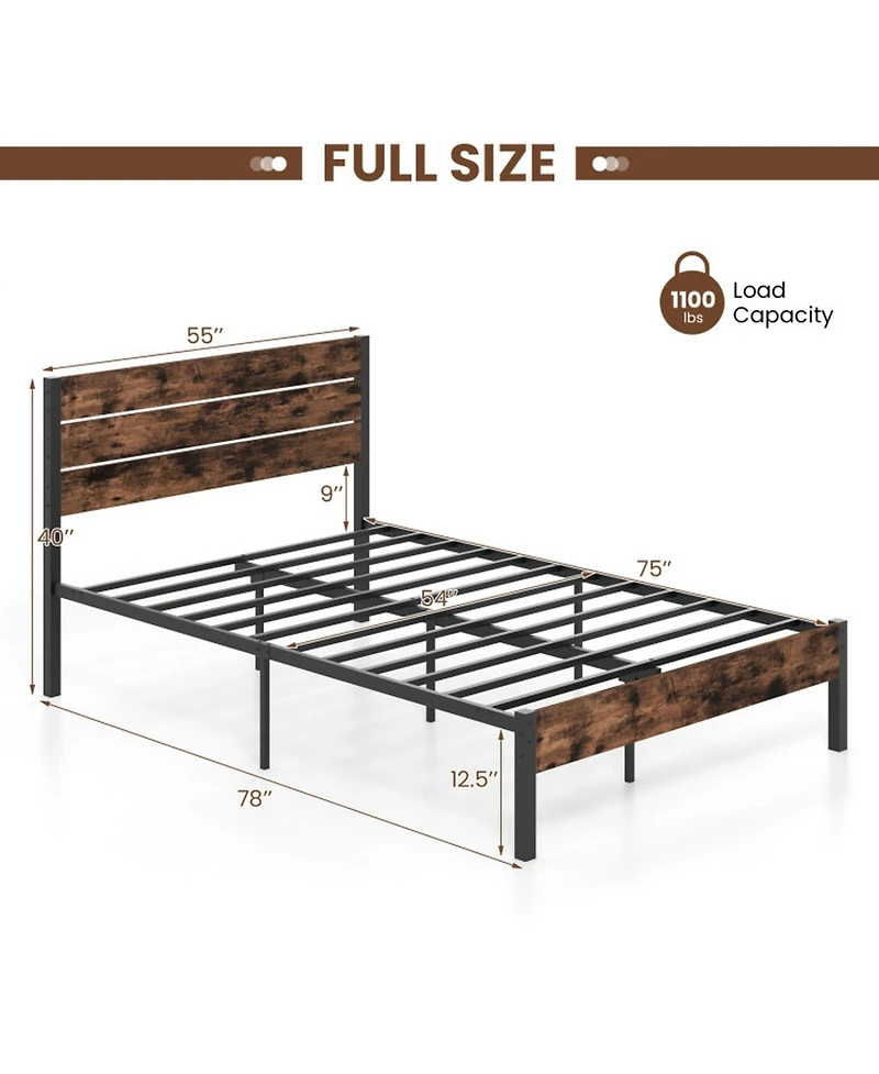 Gouun Metal and Wood Platform Bed Frame with Headboard and Noise-Free Slats