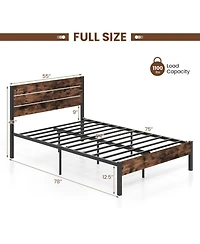 Gouun Metal and Wood Platform Bed Frame with Headboard and Noise-Free Slats