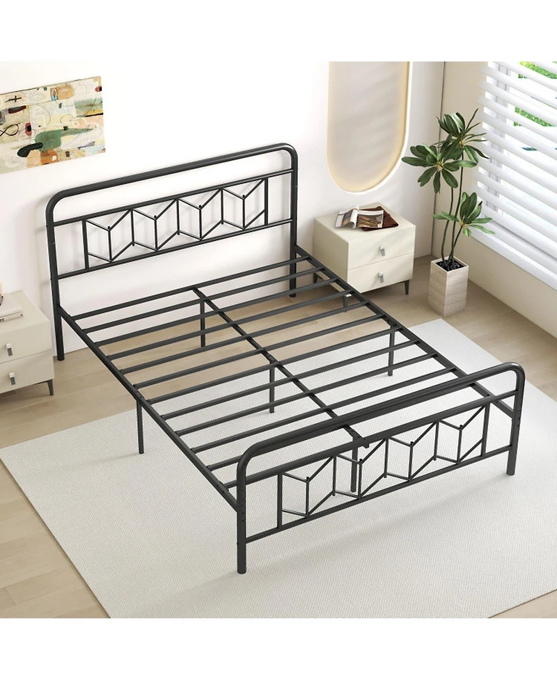 Gouun Metal Bed Frame with Headboard and Snap-Lock Slats