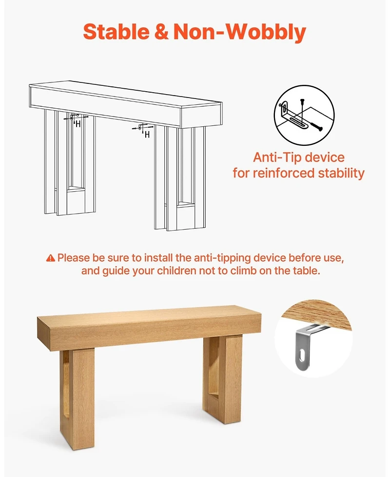 Gouun 63 Inch Farmhouse Console Table with Shelf and Hidden Storage