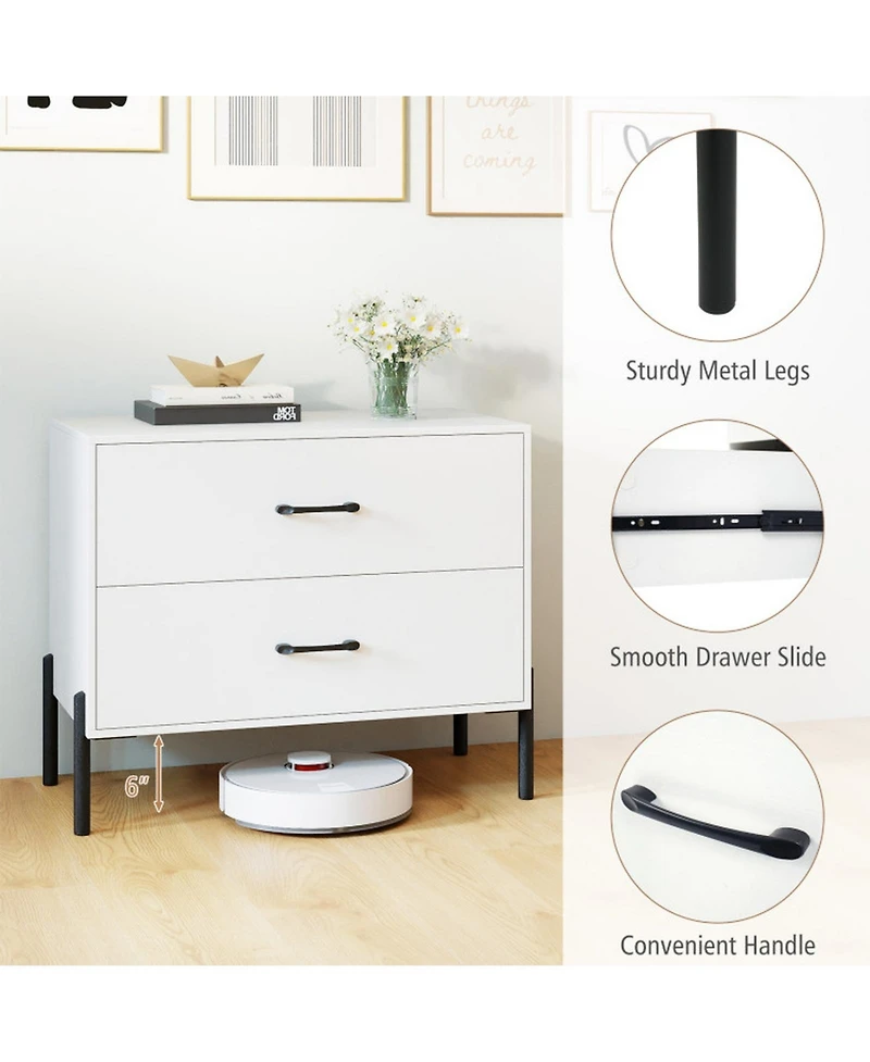 Gouun Modern 2-Drawer Nightstand with Metal Legs and Wide Storage