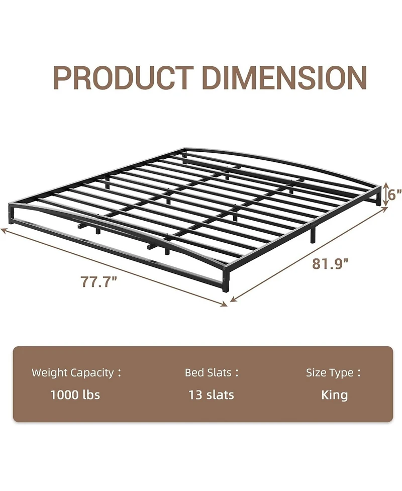 gaomon Low Bed Frame 6 Inch Heavy Duty Metal Platform Mattress Foundation Noise-Free No Box Spring Non-Slip