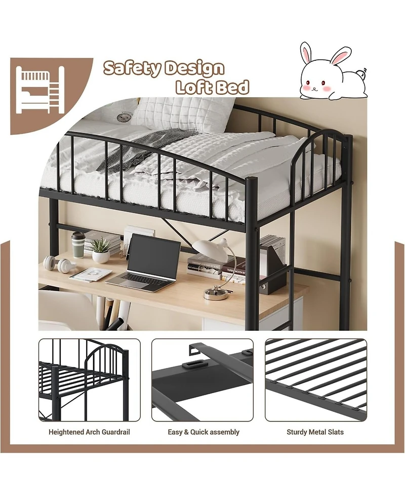 gaomon Loft Bed-Heavy Duty Metal Frame-Arched Guardrail Safety Ladder-Space Saving Compact Bed Frame
