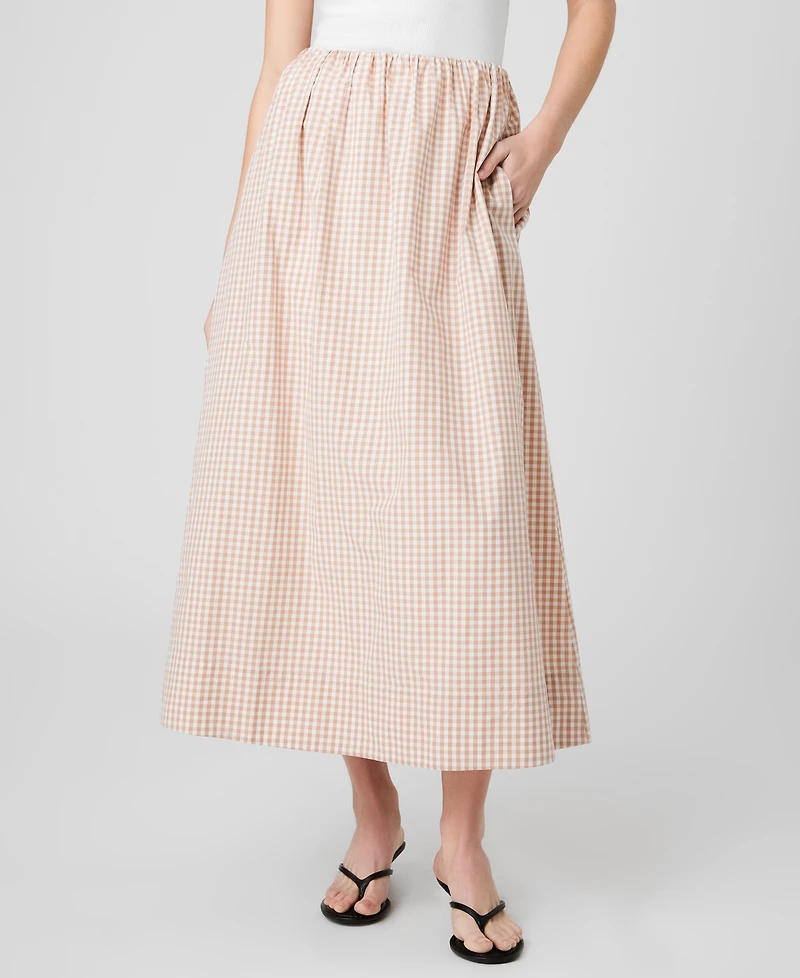 French Connection Women's Gingham Ruched Waist Midi Skirt