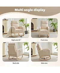 gaomon Wingback Rocking Accent Chair with Side Pockets and Wood Legs