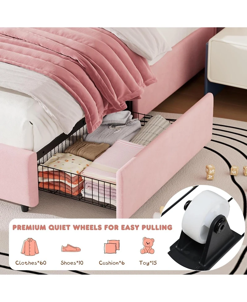 gaomon Metal Petal Bed for Bedroom, Modern Design, Soft Fabric Upholstery, No Box Spring Needed