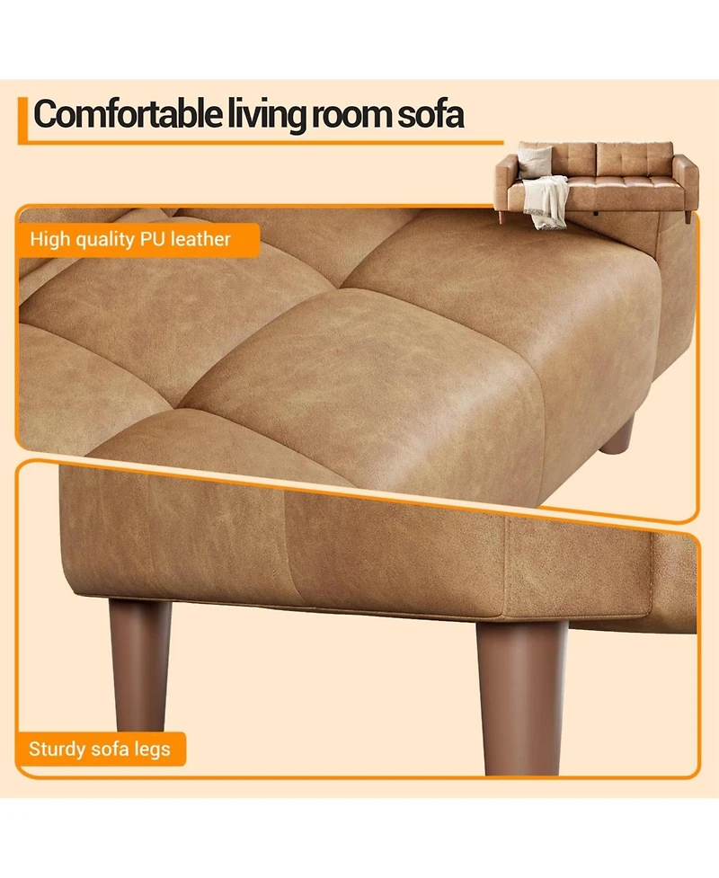 gaomon 83" Faux Leather Sofa, 3-Seater Couch with Deep Seats, Wide Arms and Pillows for Living Room