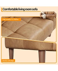gaomon 83" Faux Leather Sofa, 3-Seater Couch with Deep Seats, Wide Arms and Pillows for Living Room