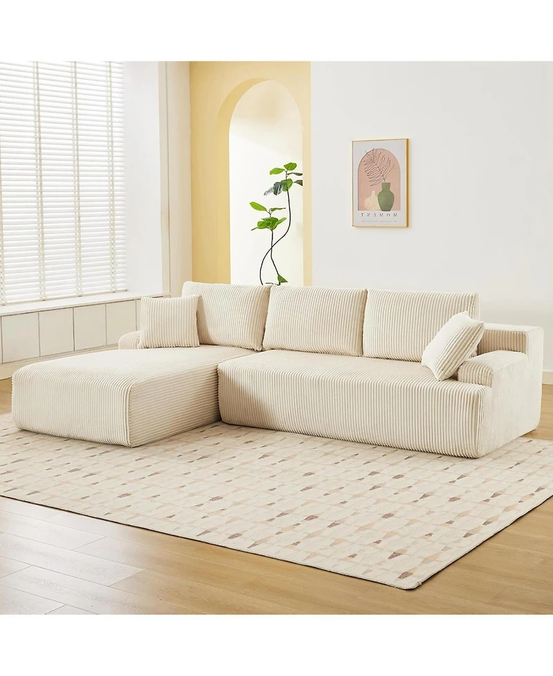 gaomon 106" Modular Sectional Sofa, Corduroy Cloud Couch with L-Shaped Chaise, No Assembly - Off white