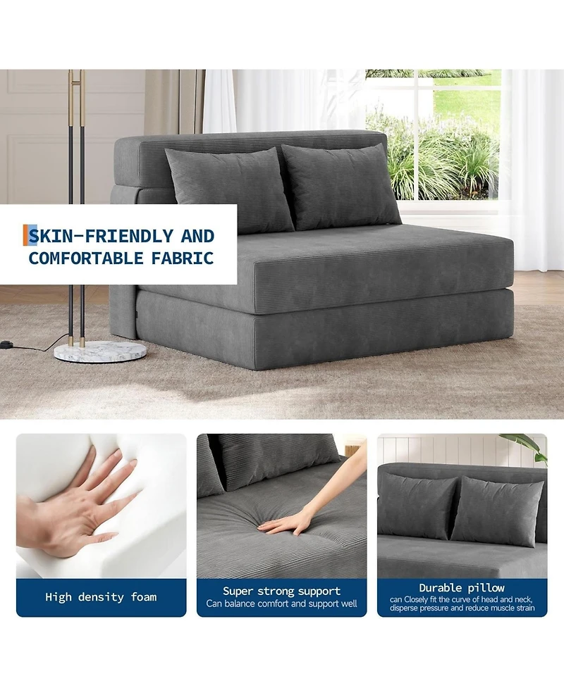 gaomon 76" Folding Sofa Bed, Convertible Futon Couch with Pillow, Linen Fabric for Small Spaces