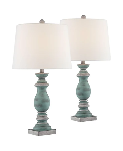 Regency Hill Patsy Country Cottage Table Lamps 26 1/2" High Set of 2 Table Top Dimmers Fabric Drum Shade for Living Room House Home