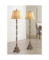 Regency Hill French Traditional 62" Tall Standing Floor Lamps Set of 2 Lights Candlestick Faux Wood Finish Living Room