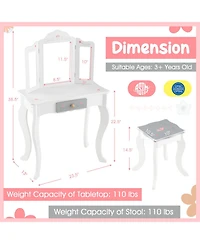 Gouun Kids Vanity Table and Chair Set with Tri-Folding Mirror and Drawer