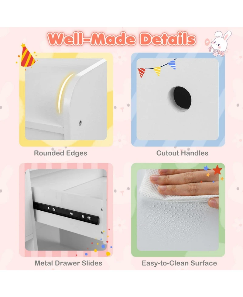 Gouun Kids Vanity Desk and Chair Set with Colorful Lights and Open Shelves