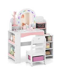 Gouun Kids Vanity Set with Led Lights and Makeup Dressing Table with Chair