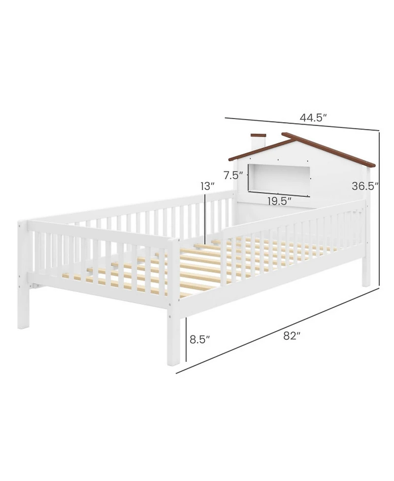 Gouun Twin Kids Montessori Bed with Storage Shelves and House-Shaped Headboard