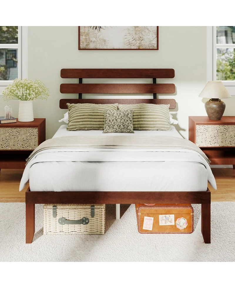 GOUUNl Metal and Wood Platform Bed Frame with Headboard and Retro Headboard