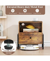 Gouun Nightstand with Charging Station Drawer and Open Compartment