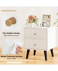 Gouun Mid-Century Modern 2-Drawer Nightstand with Golden Knobs