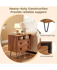 Gouun Mid-Century Modern 2-Drawer Nightstand with Open Storage Compartment