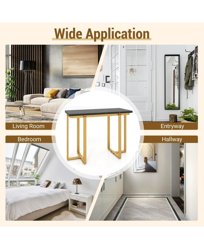 Gouun 42 in Faux Marble Console Table with Geometric Gold Metal Frame