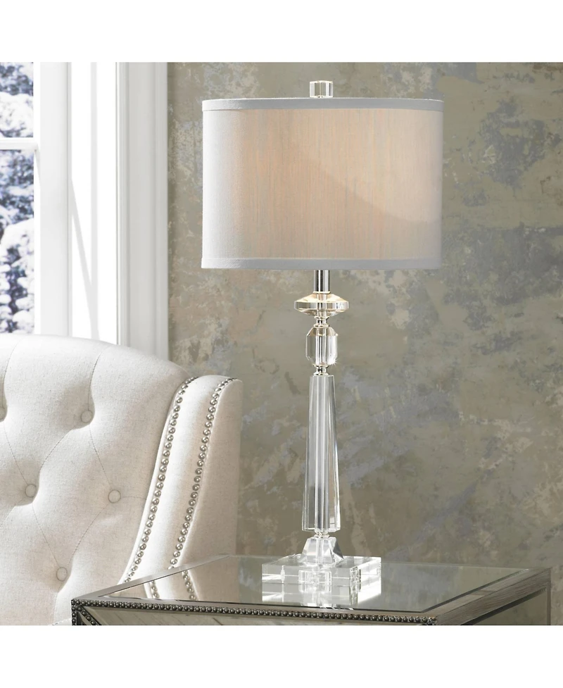 Vienna Full Spectrum Traditional Glam Table Lamp with Usb Charging Port 26.5" High Crystal Column Drum Shade Living Room Bedroom House