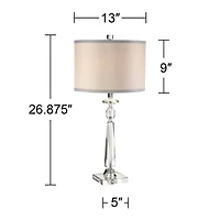 Vienna Full Spectrum Traditional Glam Table Lamp with Usb Charging Port 26.5" High Crystal Column Drum Shade Living Room Bedroom House