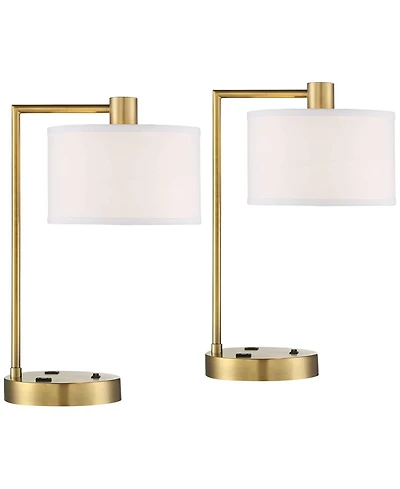 360 Lighting Colby 21" High Small Modern Desk Lamps Set of 2 Usb Port Ac Power Outlet Finish Metal Charging