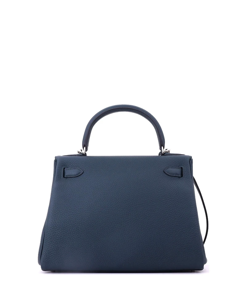 Pre-Owned HERMES Kelly 28 Handbag Green Clemence with Palladium Hardware