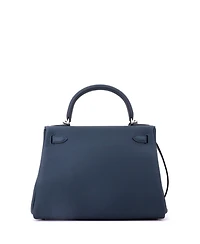 Pre-Owned HERMES Kelly 28 Handbag Green Clemence with Palladium Hardware