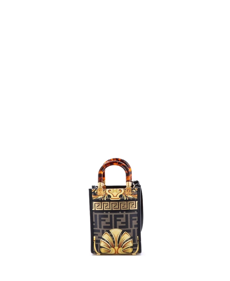 Pre-Owned Fendi Mini x Versace Fendace Convertible Sunshine Shopper Tote Printed Laminated Leather