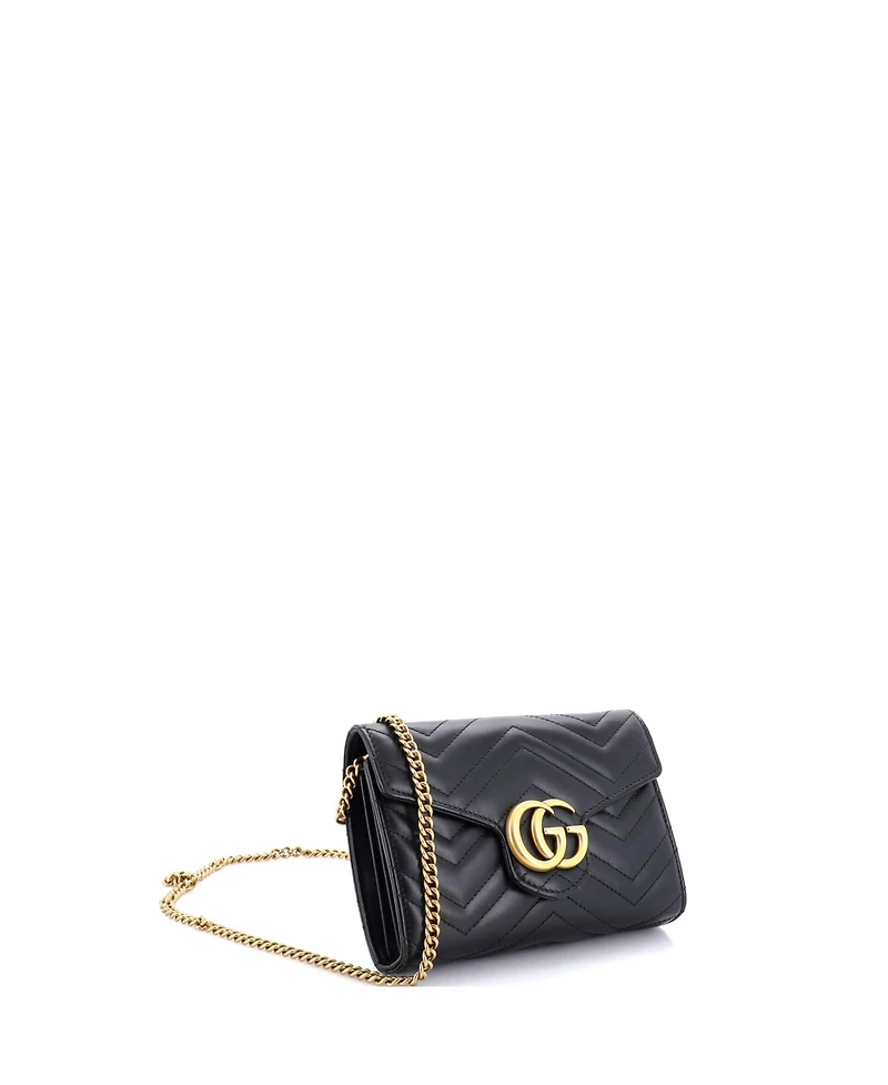 Pre-Owned Gucci Mini Gg Marmont Chain Wallet Matelasse Leather