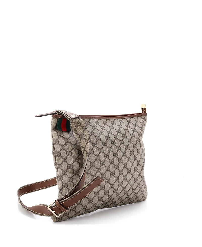 Pre-Owned Gucci Large Web Loop Flat Messenger Gg Coated Canvas