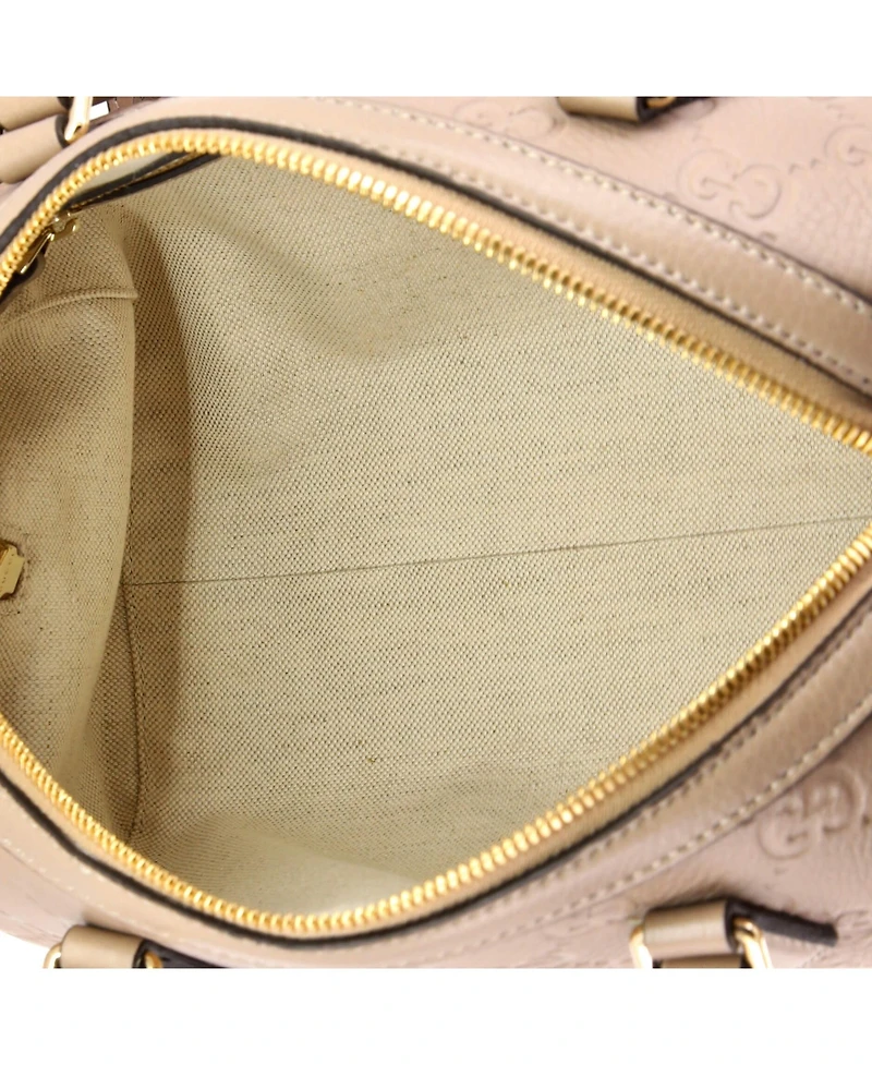 Pre-Owned Gucci Medium Emblem Boston Bag Gg Embossed Leather