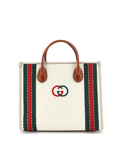 Pre-Owned Gucci Medium Interlocking G Web Tote Embroidered Canvas