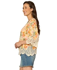 Democracy Women's V-Neck Scallop Edge Crochet Top