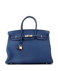 Pre-Owned HERMES Birkin 35 Handbag Blue Clemence with Gold Hardware